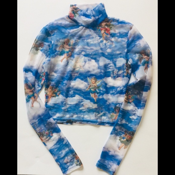 Tops - Mesh Sheer Sky with Angels Top •S•